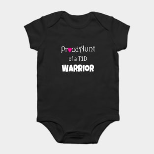 Proud Aunt - White Text - Pink Heart Baby Bodysuit